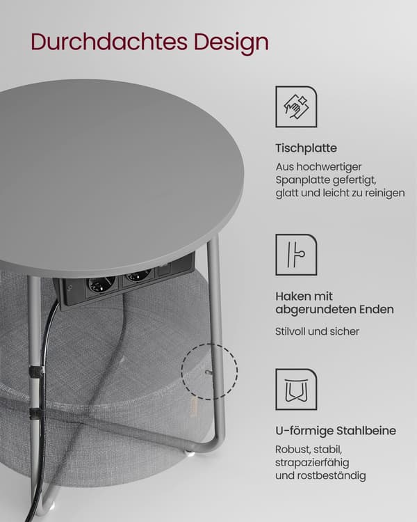 Sidebord med stofkurv - spånplade, stål, polyester - 45 x 50 cm
