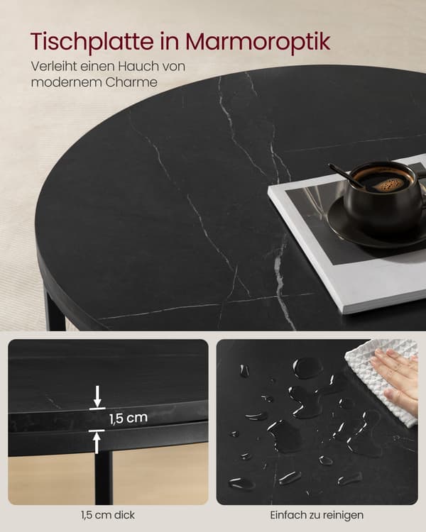 Sofabord 2 plan - Glas - Marmor look - Sort-grå - 65 x 46 cm