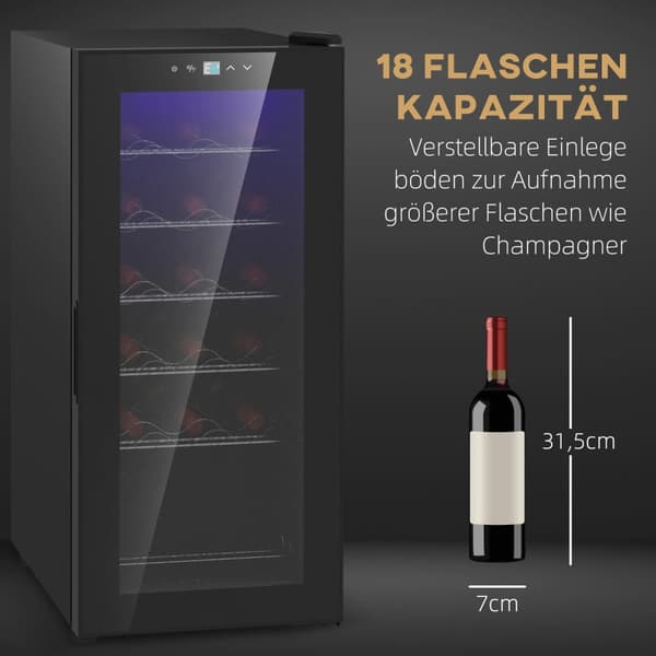 Vinkøleskab 18 flasker - Kompressor | Farve: Sort | Mål: 34,5x45x78 cm