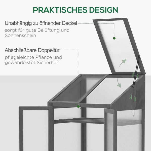 Minidrivhus til planter - Trædrivhus | Farve: Grå | Mål: 50x70x120 cm