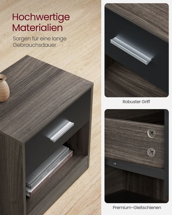 Spånplade sidebord - rødbrun blæk sort - sengebord - robust - 28 x 39 x 41 cm