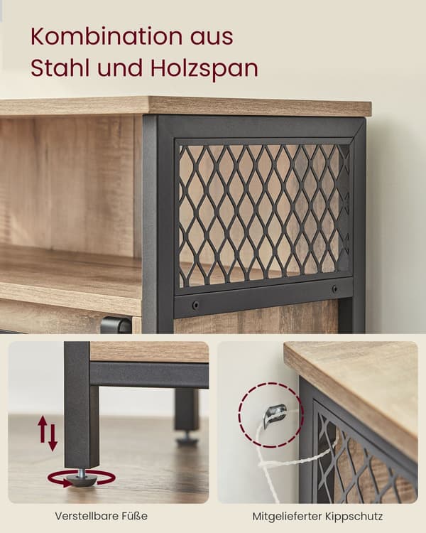 Skænk eg brun-sort - skænk af spånplade og stål - 30 x 70 x 80 cm