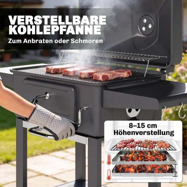 Kulgrill BBQ Ryger med termometer | Farve: Sort | Mål: 112x63x101,5 cm