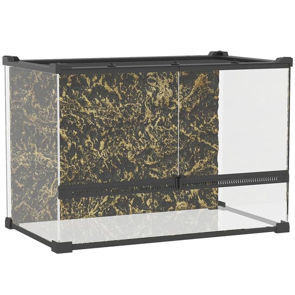 Glasterrarium til krybdyr med stenbagvæg | Farve: Sort | Mål: 50x30x35 cm