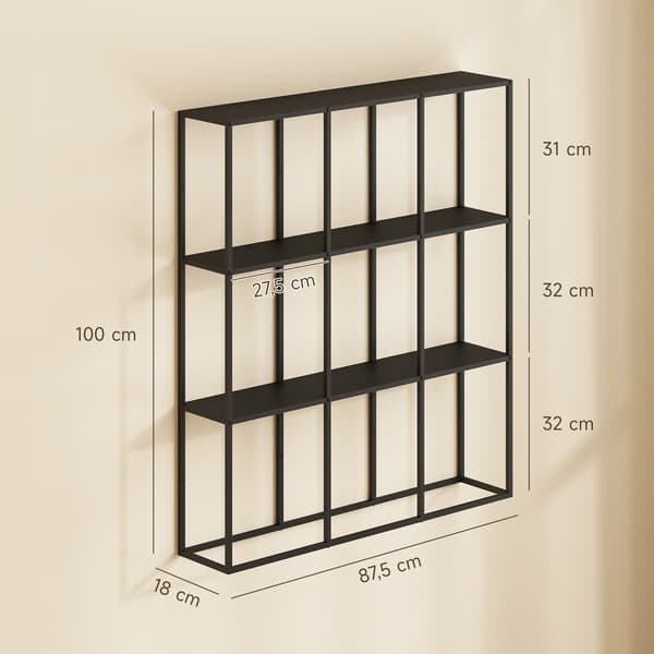 Vægstativ med 9 rum til samleobjekter | Farve: Sort | Mål: 87,5x18x100 cm