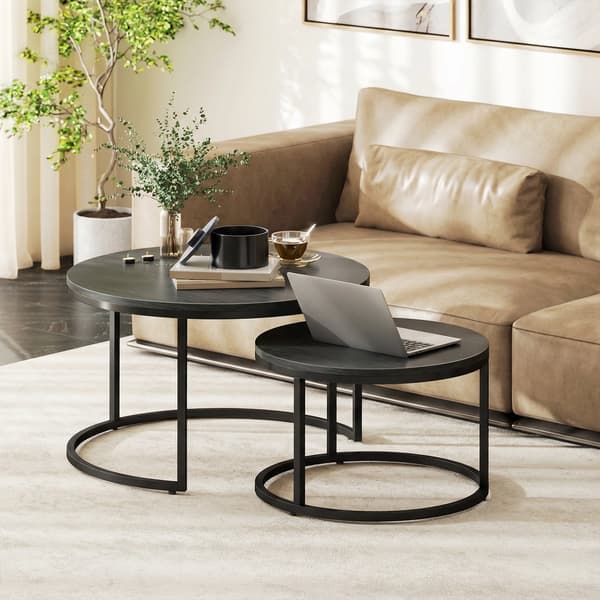 2-delt sofabordssæt - Stabelbare borde | Farve: Sort | Mål: 78,5x78,5x46,5 cm