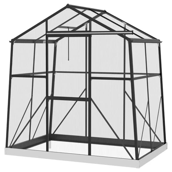 Polycarbonat drivhus - Havedrivhus med skydedør | Farve: Sort | Mål: 192x131x203 cm