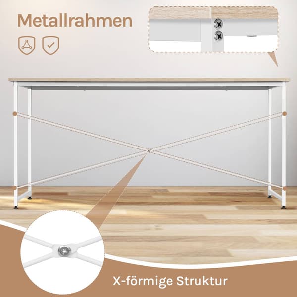 Bureau met metalen frame | Helle eik, wit | 140x60x75 cm