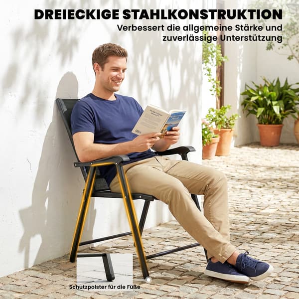 2 sammenklappelige havestole med armlæn | Farve: Sort | Mål: 58x62x97 cm