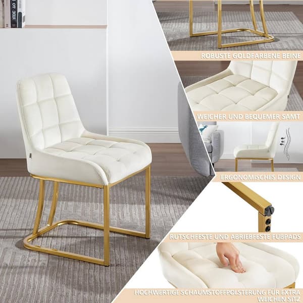 6-delt sæt spisestuestole med fløjlspolstring | Beige