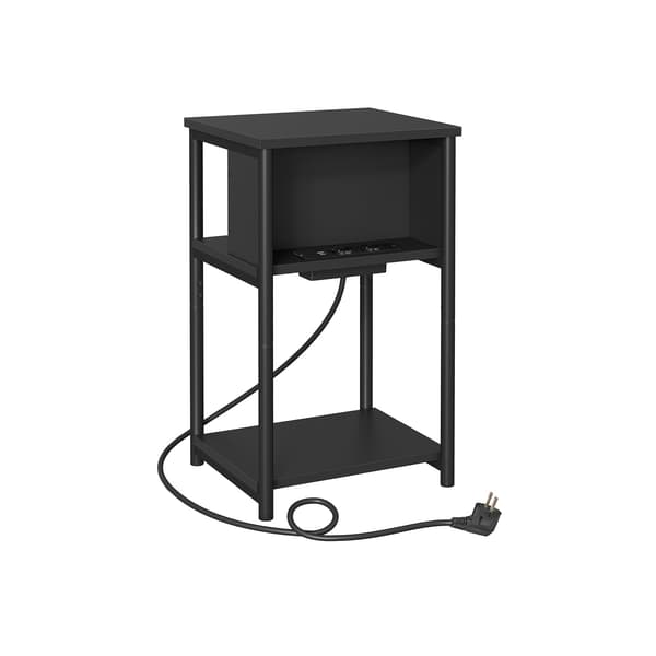 Sidebord med USB og stik - sort spånplade og stål - 30x34x58 cm