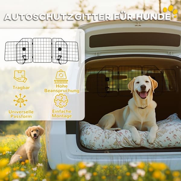 Justerbar hundebeskyttelse til bil - sammenklappelig hundebarriere | Farve: Sort