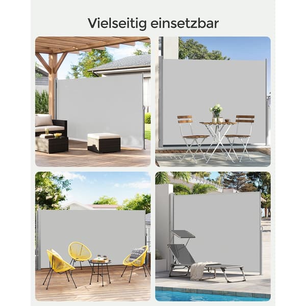 Utdragbar sidomarkis 200 x 350 cm - stål, polyester - ljusgrå