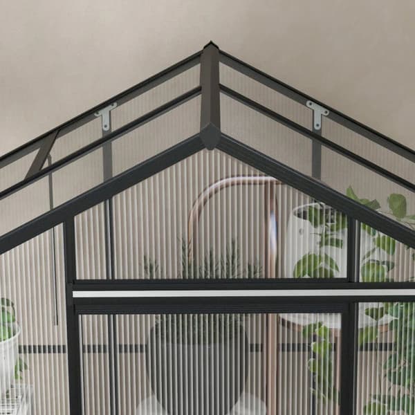 Polycarbonat drivhus - Havedrivhus med skydedør | Farve: Sort | Mål: 192x131x203 cm