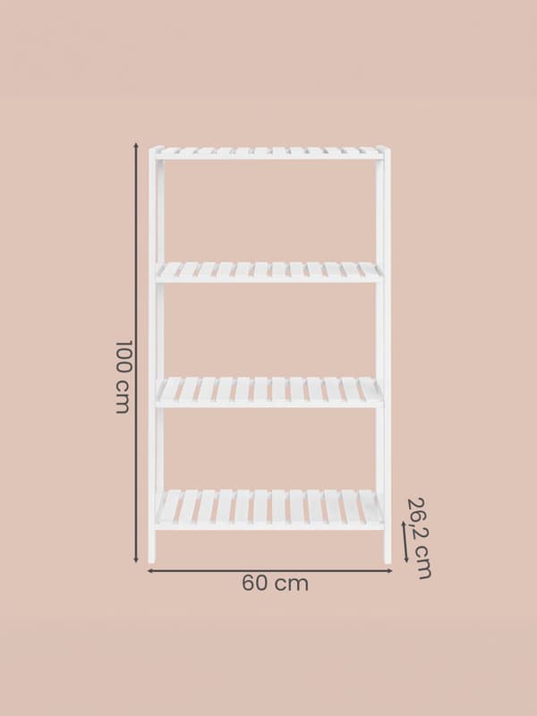 4-lagers förvaringsställ i bambu | Vit | 60x26,2x100 cm