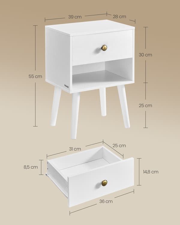 Sengebordssæt hvid MDF og spånplade - 28 x 39 x 55 cm