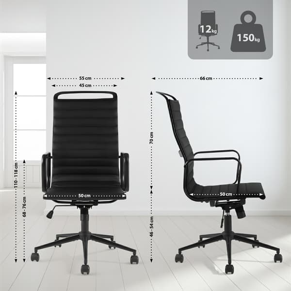 Kontorstol Nelson Kunstlæder - Ergonomisk | Farve: sort | Mål: 65x70x120 cm
