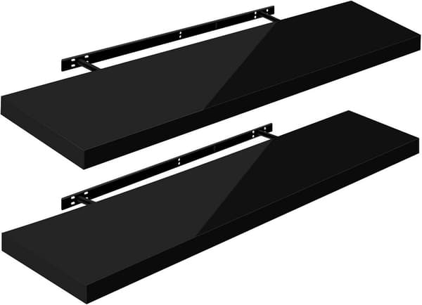 2 kelluvan seinähyllyn sarja | Musta | 110x22,9x3,8 cm