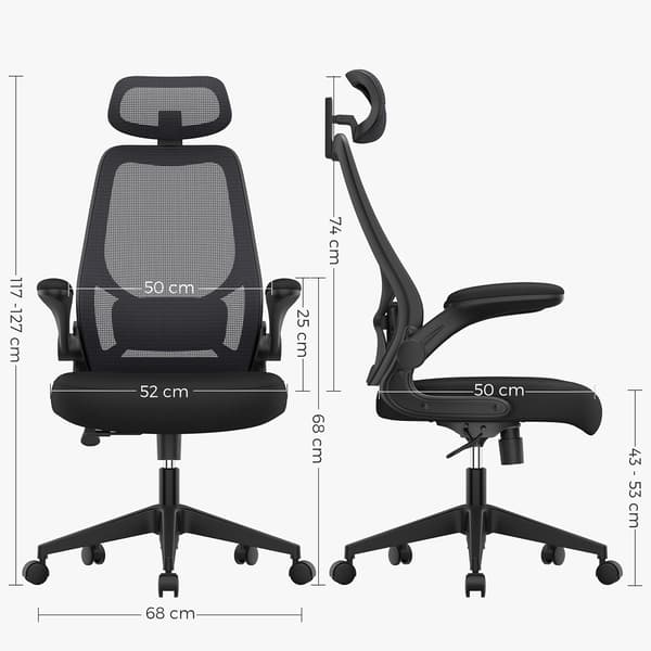 Ergonomisk kontorstol - sort - justerbar sædehøjde - stålstel
