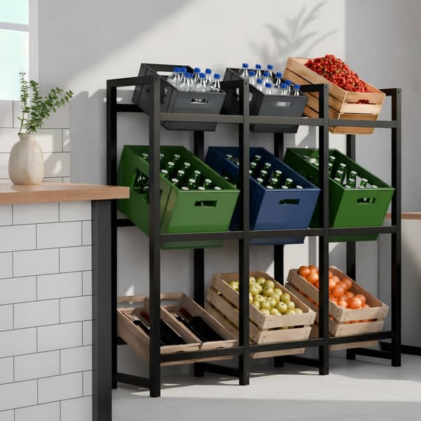 Crate Rack Stack - Metal Drikkekassestabel | Farve: sort | Mål: 135x31x116 cm