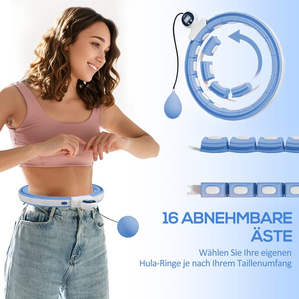 Smart hulahopring til voksne med disk, 16 knob | Farve: Blå