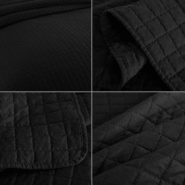Quiltet sengetæppe Patchwork vendbar | Sort | 220x240 cm