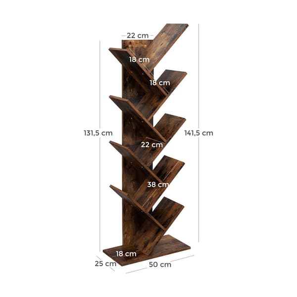 Træformet reol - 8 rum - spånplade - stabil - 50 x 25 x 141,5 cm