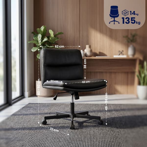 Lounge lænestol Eldor - Drejelig arbejdsstol | Farve: Sort | Mål: 62x72x83 cm