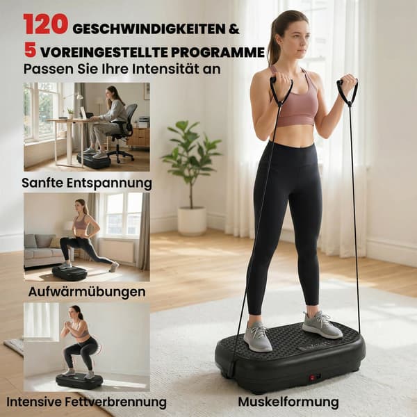 Vibrationsplade 120 positioner, 5 programmer med bånd | Farve: Sort | Mål: 32x48x12,5 cm