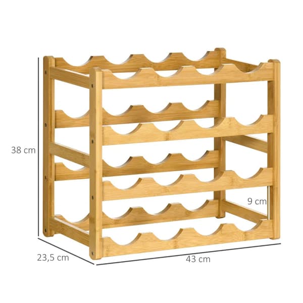 Bambu viiniteline 16 pullolle - 4 tasoa | Väri: Luonnonpuu | Mitat: 23,5x43x38 cm