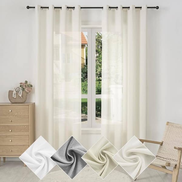 Semi-transparent gardin med øjer linned look | Fløde | 135x245 cm