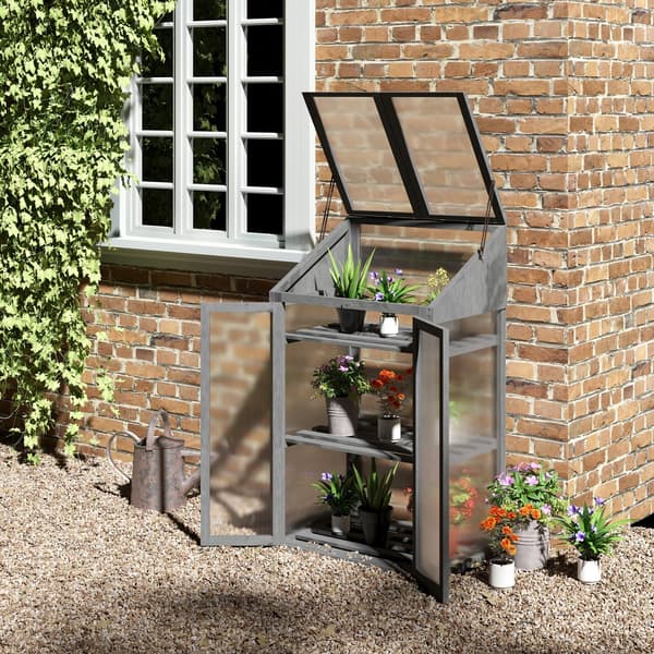 Minidrivhus til planter - Trædrivhus | Farve: Grå | Mål: 50x70x120 cm