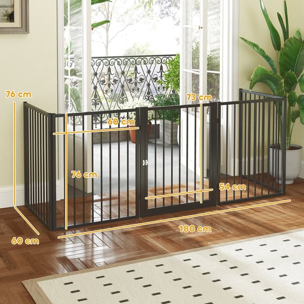 Sammenfoldelig hundegård, 5 paneler | Farve: Sort | Mål: 180x60x76 cm