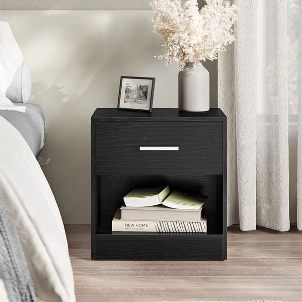 Sort spånplade sidebord med skuffe - 28 x 39 x 41 cm
