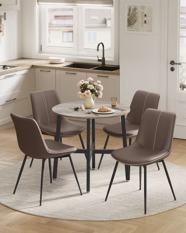 Rundt spisebord - spånplade/stål - greige blandet blæk sort - moderne - 80 x 75 cm