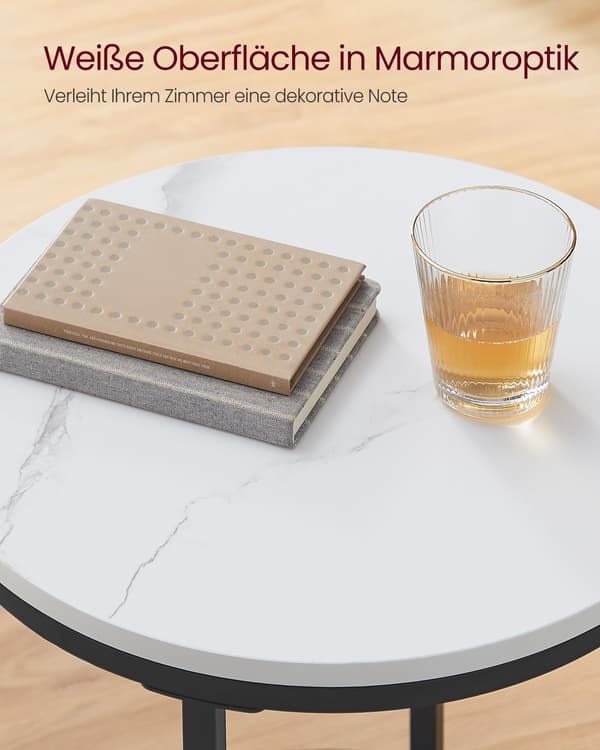 Sidebord 2 plan - hvid marmor look - sort stel - 45 x 55 cm