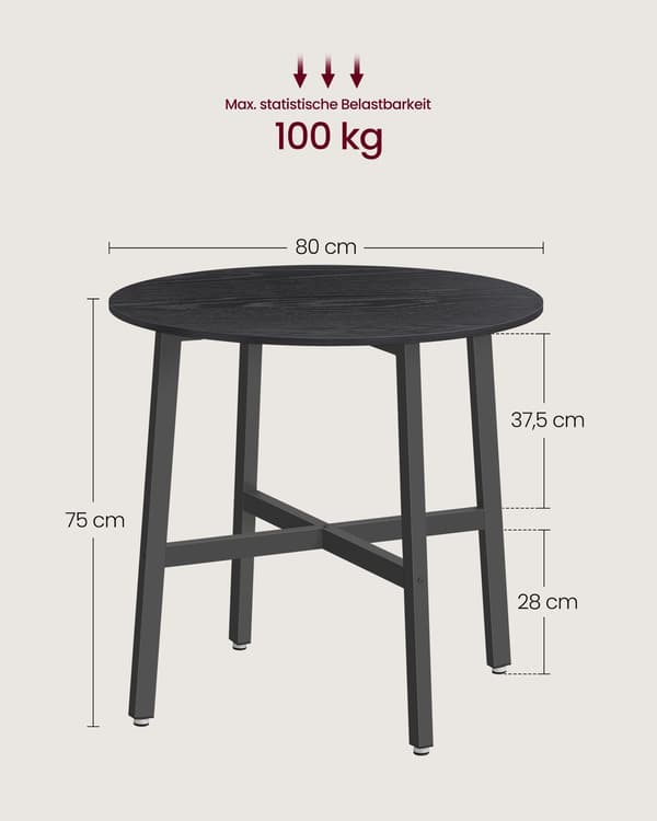 Rundt spisebord sort - Ø80 x 75 cm - robust