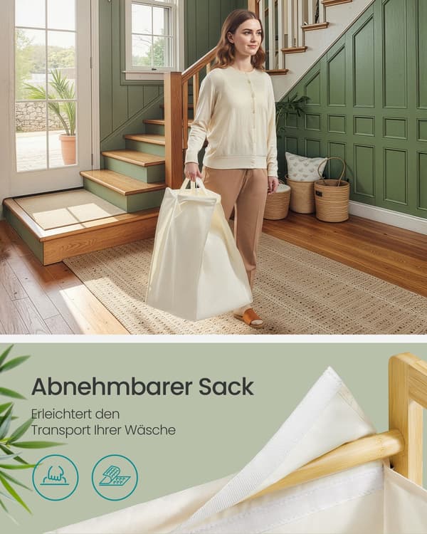 Laundry basket with bamboo frame and two compartments | Gräddvit | 40x45x78 cm