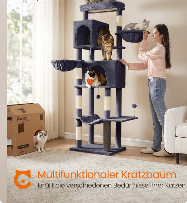 Kattekradsestolpe - Kattetårn - 2 huse - 190,7 cm - Grå