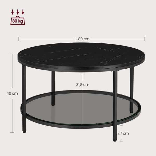 Moderne sofabord med glasplade - sort - 80 x 46 cm