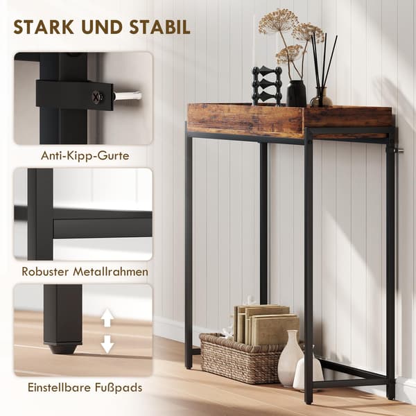 Smalt konsolbord til hall | Farve: Brun, sort | Mål: 100x30x91 cm