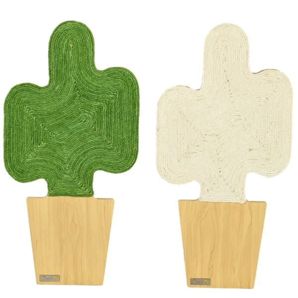 Kattenkrabplank set van 2 - Cactusdesign | Kleur: Eiken+Wit+Groen
