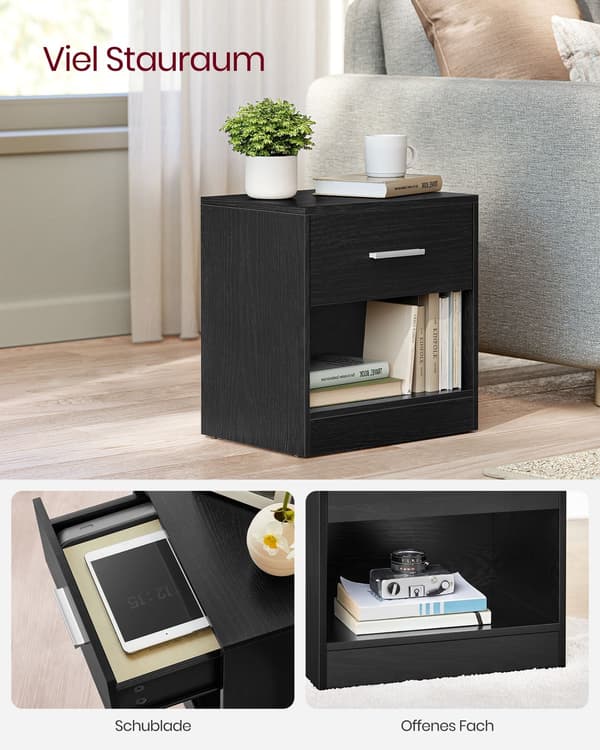 Sort spånplade sidebord med skuffe - 28 x 39 x 41 cm