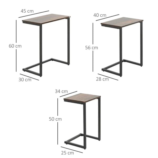Redeborde - Sæt med 3 sideborde | Farve: Rustik brun | Mål: 30x45x60 cm