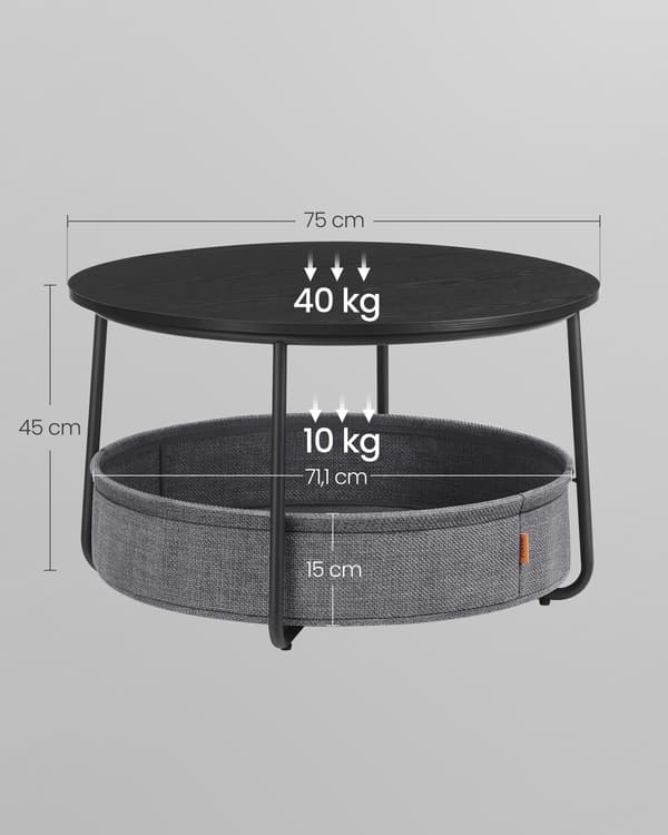 Sidebordssæt med stofkurv, 75 x 45 cm, 40 kg, sort/grå