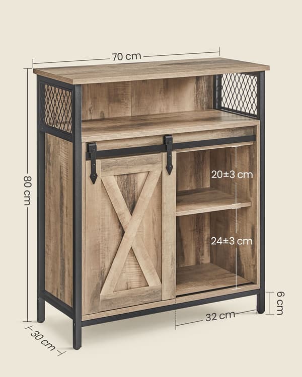 Skænk brun-sort, spånplade og stål, 30 x 70 x 80 cm, robust