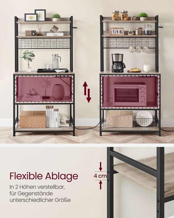 Greige-sort kagerol/opbevaringsreol – stål og spånplade – 40 x 80 x 170 cm