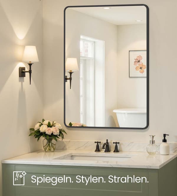 Rektangulär väggspegel - Badrumsspegel - svart aluminium - 91 x 61 cm