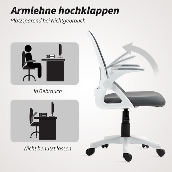 Mesh kontorstol med foldbare armlæn | Farve: Grå | Mål: 57,5x60x91-101 cm