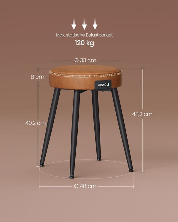 Barstolar set om 2 – stål, PU-läder, 48 cm, karamellbrun